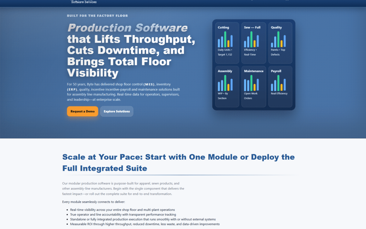 BYTE Software Services website desktop view designed by MooseWeb