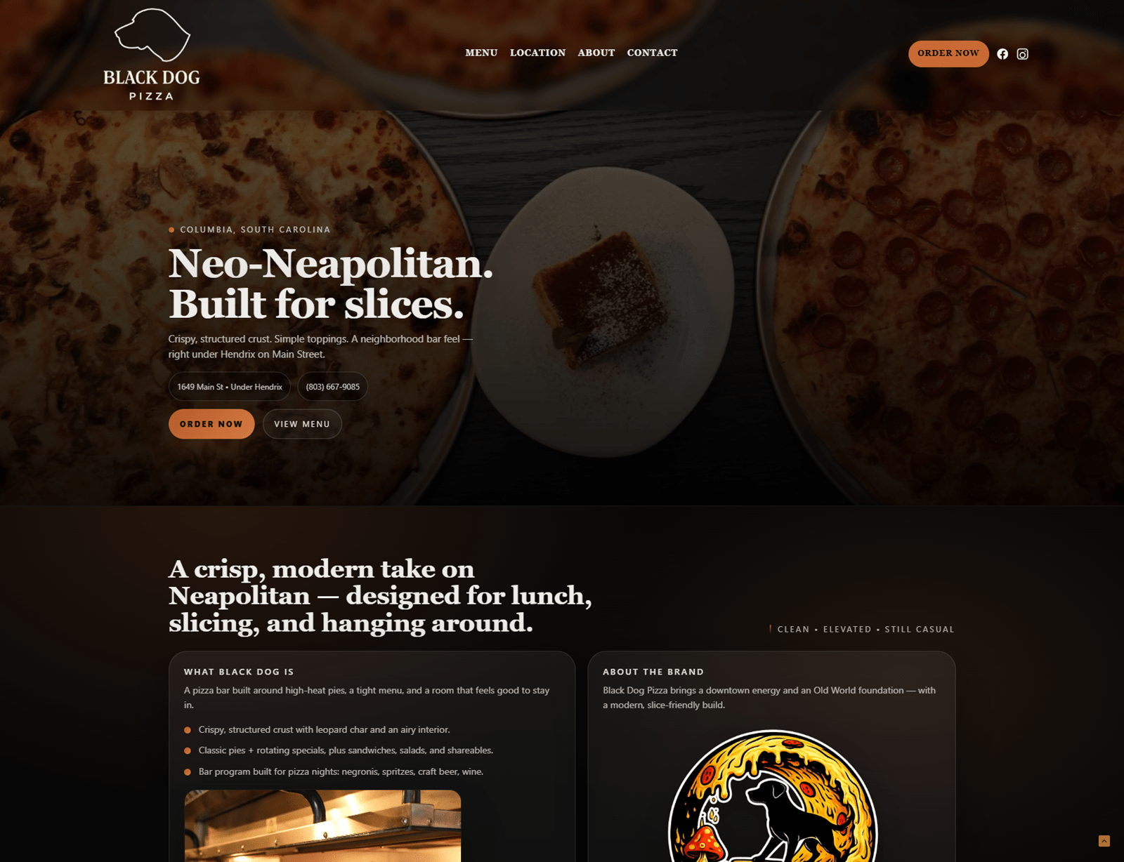 Black Dog Pizza website desktop view designed by MooseWeb