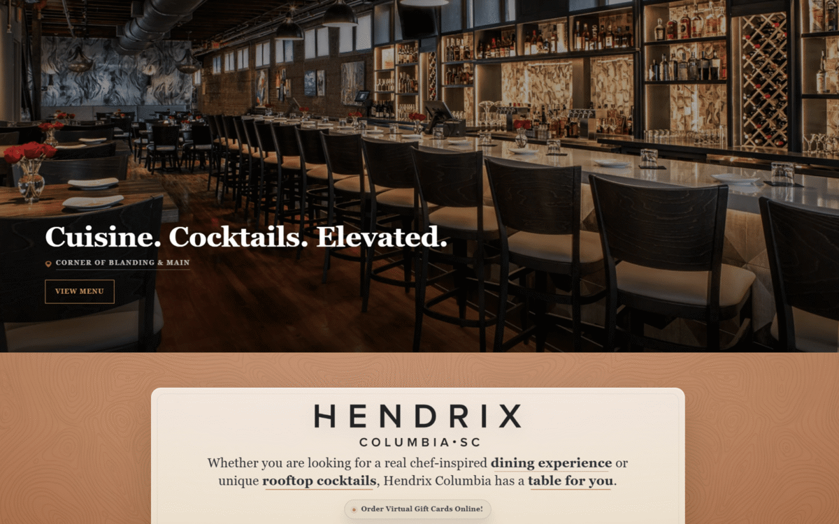 Hendrix website desktop view designed by MooseWeb