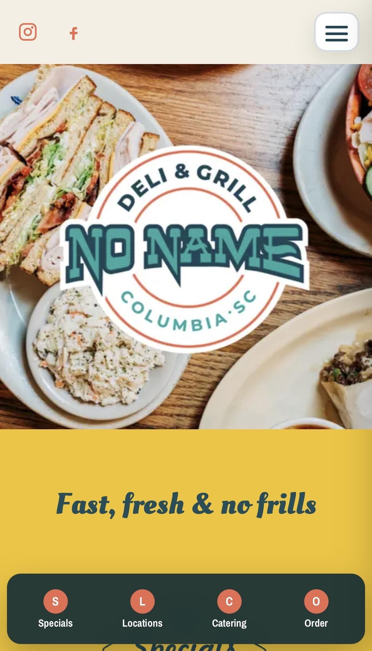 No Name Deli website mobile view designed by MooseWeb