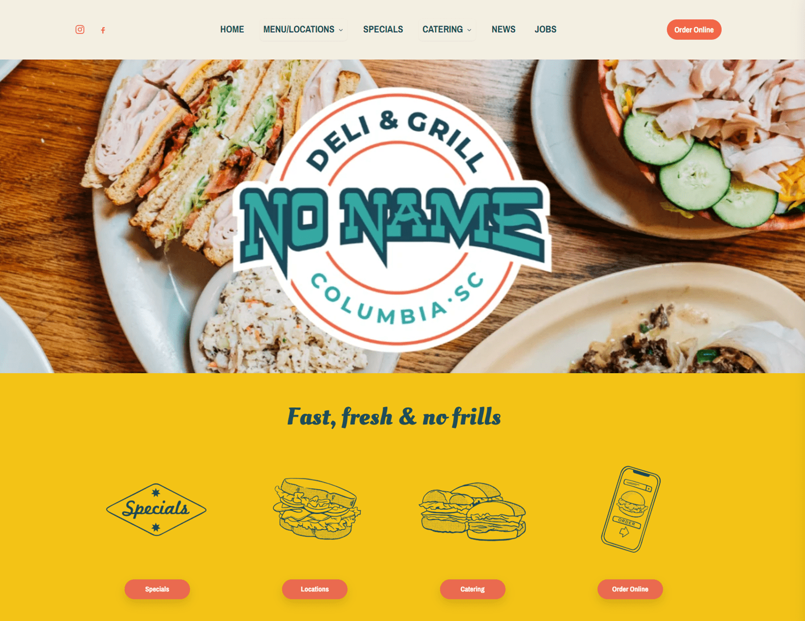 No Name Deli website desktop view designed by MooseWeb