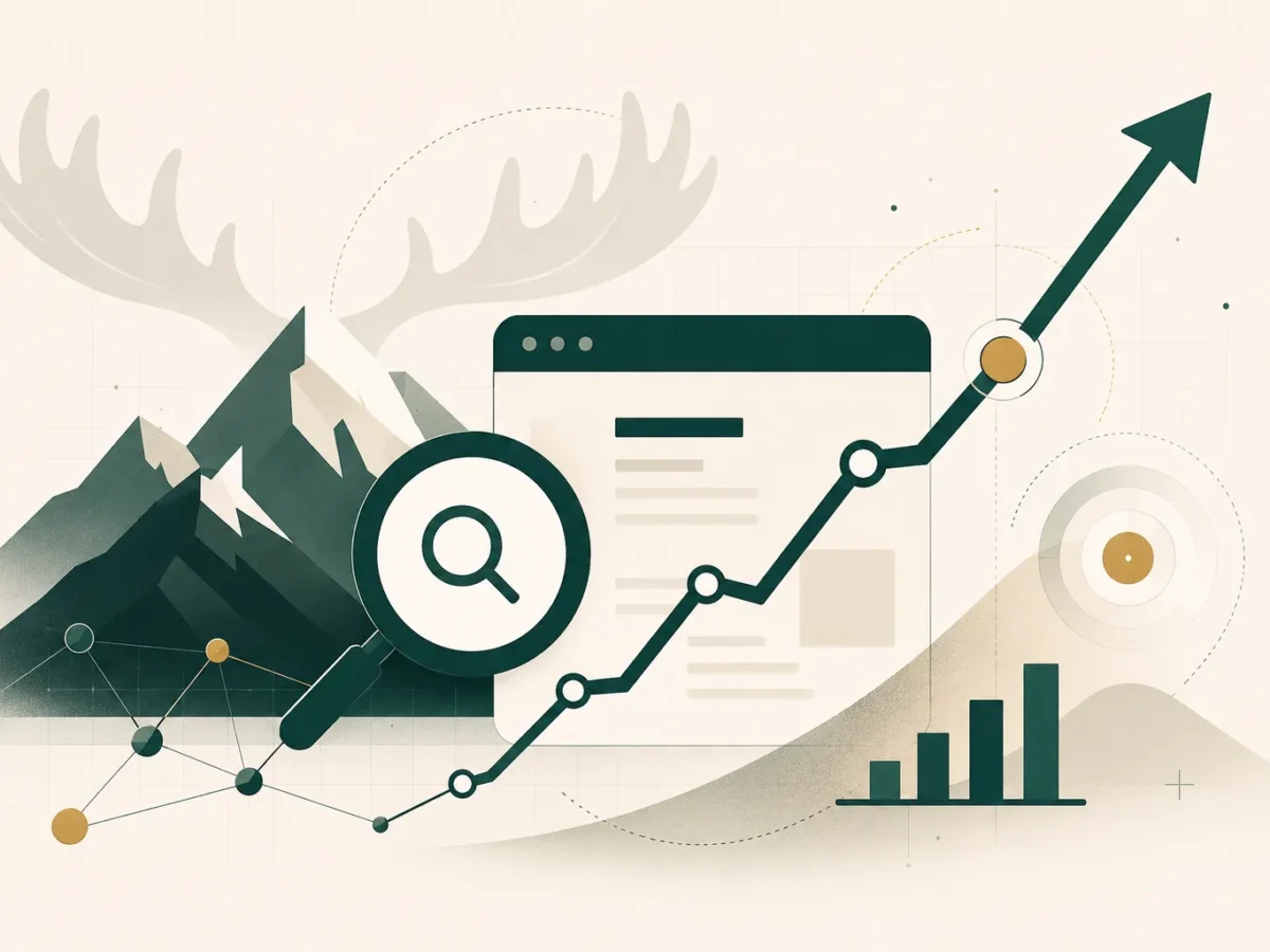 Website blueprint, search performance, and business growth illustration